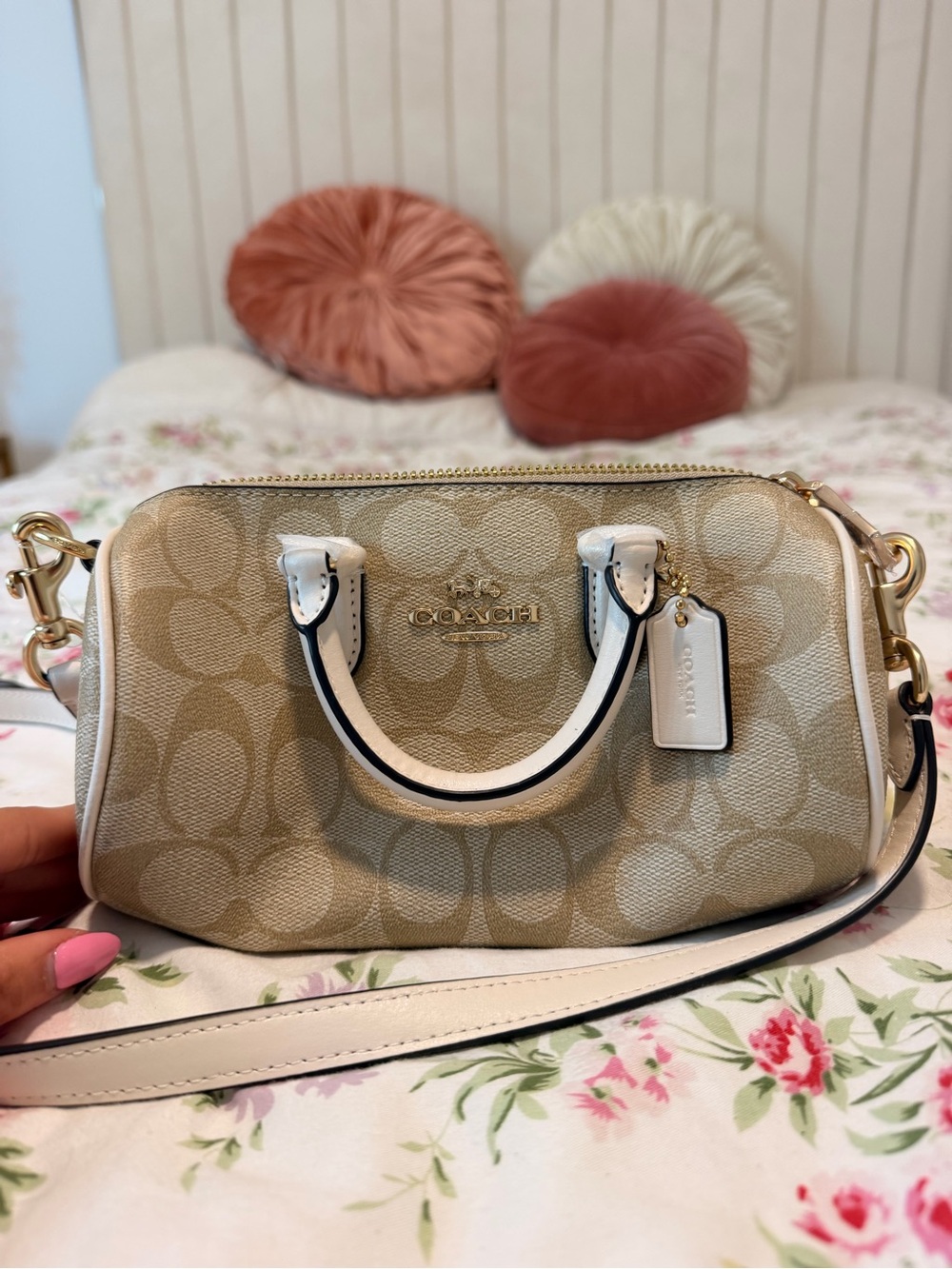 Coach Beige Signature Canvas Mini Satchel Crossbody Bag - Picture 3 of 4